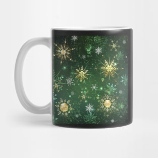 Golden Snowflakes on Green Background Mug